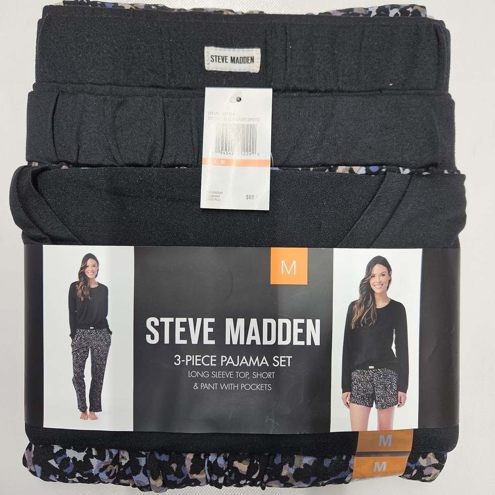 Steve Madden Black and Blue 3 Piece Pajama Set